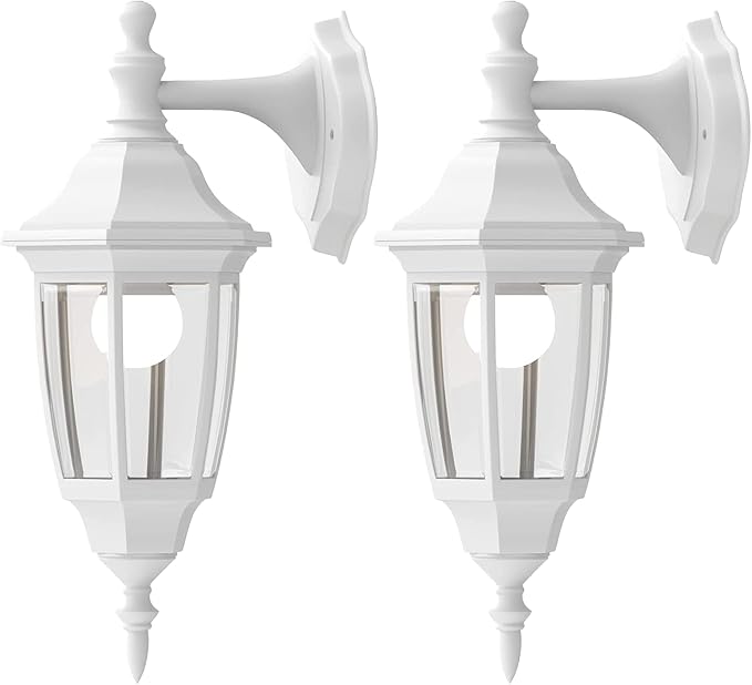 EMART Plastic Outdoor Wall Light Fixtures, Porch Sconces(2 Pack, White) | Include Bulbs, Waterproof and Anti-Corrosion, Wall Mount for Outside, Garage, Front Door, House, Patio