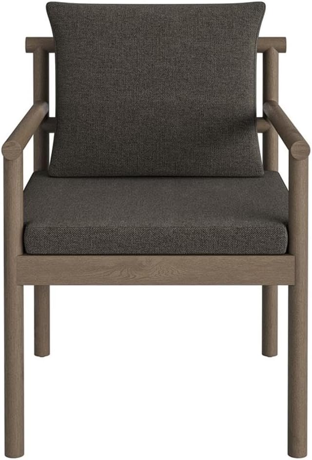 MAKLAINE 7-Piece Outdoor Patio Dining Set, Solid Teak Wood, 89 Inch Rectangular Table, Weathered Gray Flint Finish, Woven Rope Chair Backrest, Removable Cushions, Non-Marking Foot Caps, Deck or Patio
