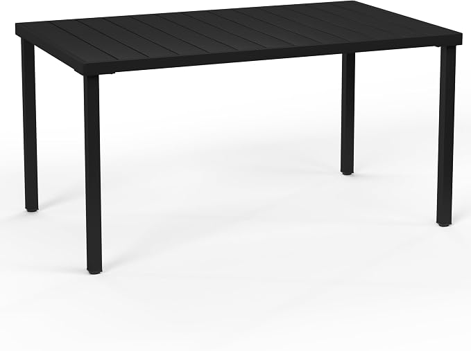 Costaelm Outdoor Dining Table for 6, Rectangular Metal Patio Table, 6-Person Weather Resistant Steel Slat Table for Lawn Garden Backyard, Black