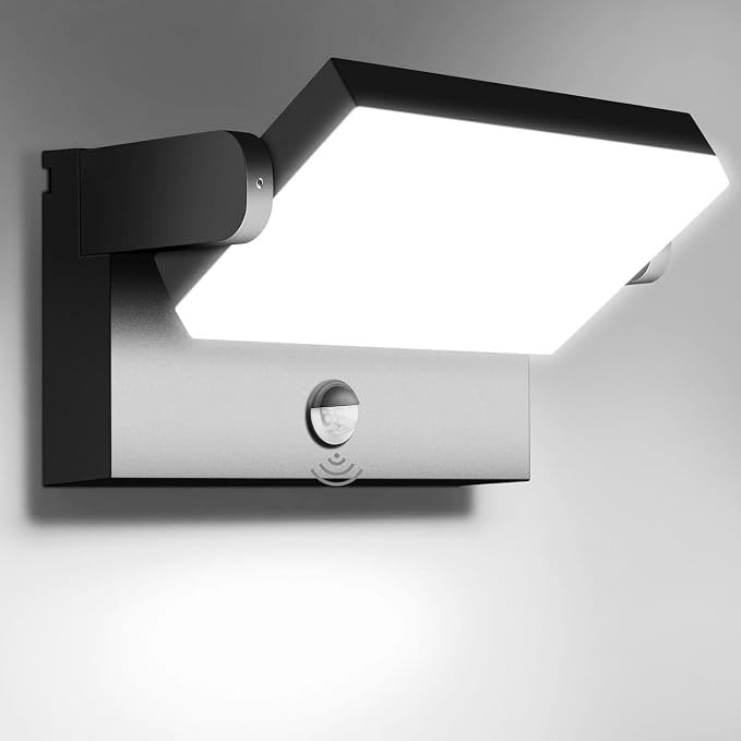 60W Motion Sensor Outdoor Wall Lights 360° Rotatable 5000K | IP65 Waterproof Aluminum Exterior Security Lighting 5000LM Hardwired Black Wall Mount Light Fixture for Porch Garage