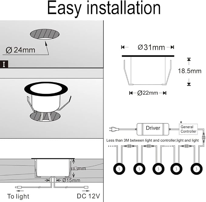 LED Deck Lights Kit, 20pcs Φ1.22 D31 WiFi Smart Phone Control Low Voltage Recessed RGBW Deck Lighting Waterproof Outdoor Yard Path Stair Decor, Black