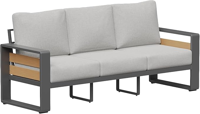 Aoxun Aluminum Outdoor Patio Furniture Set, 3 Seats Metal Sectional Patio Furniture, Modern Outside Sectional Set for Backyard, 3-Seat Sofa ร1, Light Grey & Dark Grey