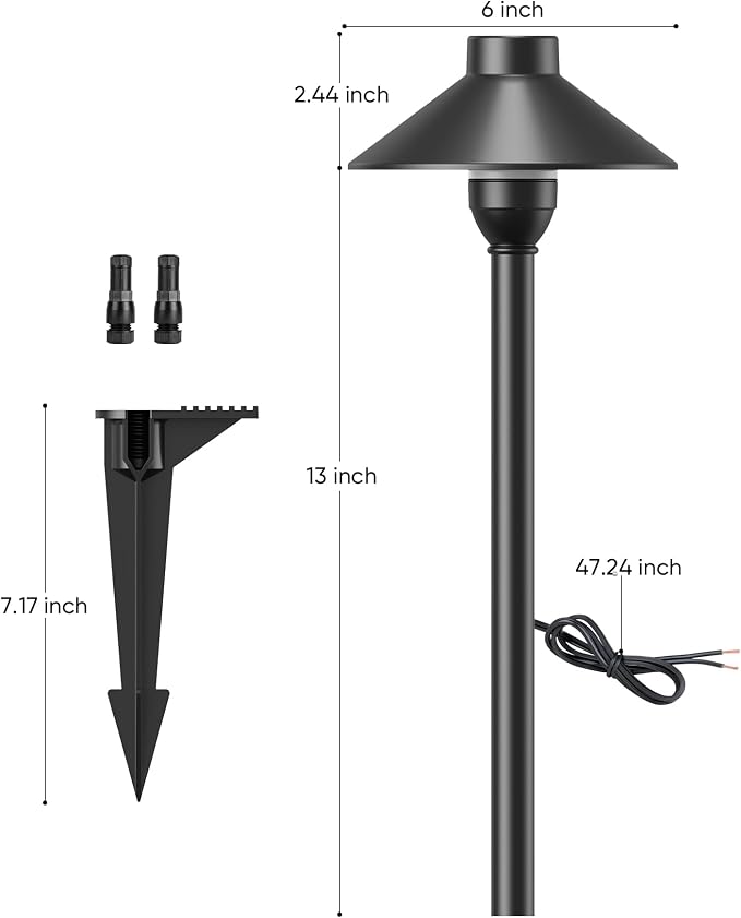 PARTPHONER Low Voltage Landscape Lighting 12-Pack, Aluminum 12V Pathway Lights with G4 Bulbs, Waterproof Stylish Matte Black Color Wired Path Lights with Connectors for Walkway Yard Garden