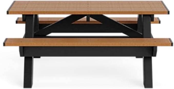 Standard 6 Foot Picnic Table Made of 100% Recycled Engineered Plastic Wood | Lifetime Durability, Low Maintenance Wood Look, Weather Resistant, Portable Picnic Table | Black/Cedar