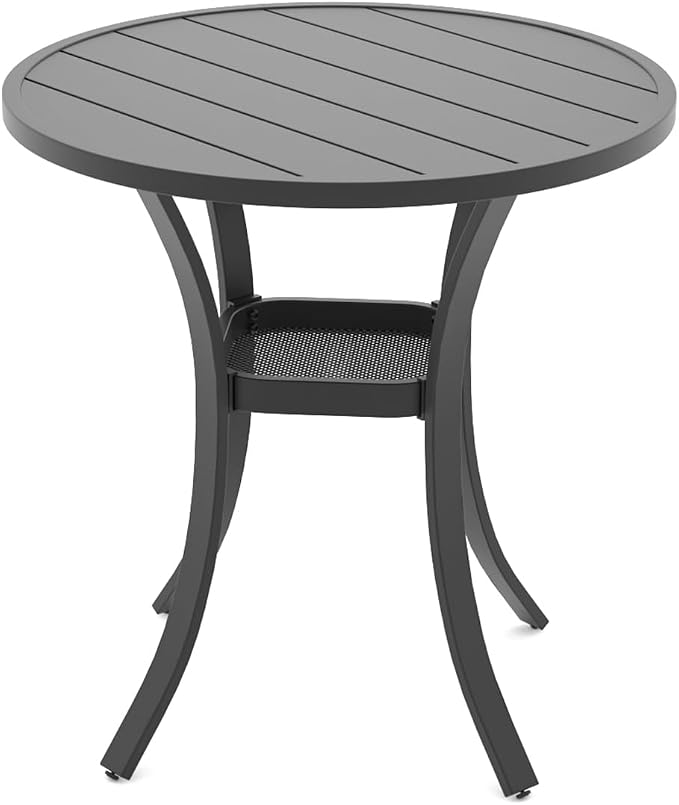 Outdoor Dining Table,27.5" Round Patio Table for Lawn Garden Backyard,All Weather Metal Frame,Black