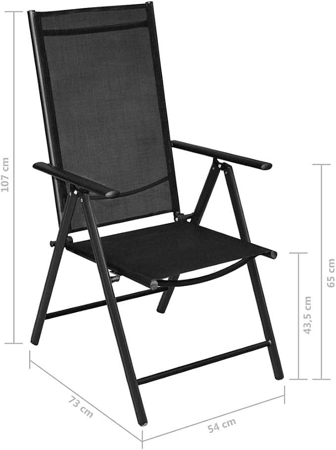 5 Piece Patio Dining Set with Folding Chairs Aluminum Black Outdoor Garden Furniture Table and 4 Reclining Chairs for Backyard Deck Porch