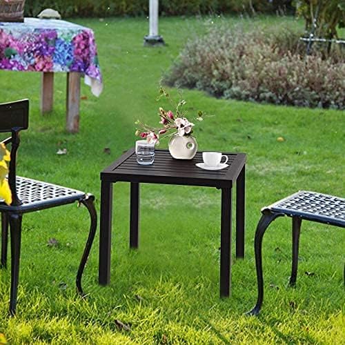 PHI VILLA Indoor Outdoor Small Metal Square Side/End Table, Patio Coffee Bistro Table, Black | Indoor
