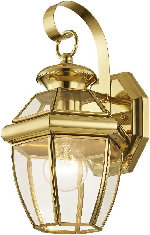 Livex Lighting 2051-01 Monterey 1 Light Outdoor Antique Brass Finish Solid Brass Wall Lantern with Clear Beveled Glass | Clear Beveled Glass; Solid brass construction