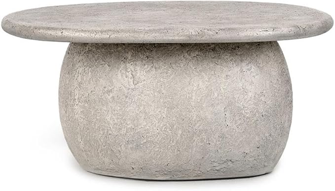 Kosas Home Britney 42-Inch Light Gray Concrete Stone Round Outdoor Coffee Table