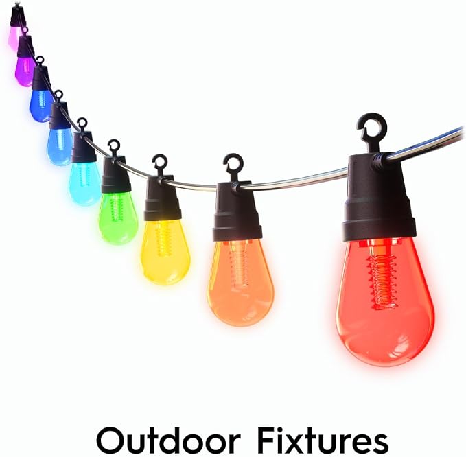 Cync GE Dynamic Effects Color Changing Smart Outdoor String Lights, 48ft | App control, Alexa & Google compatible, color changing patio cafe lights, weather resistant, 48ft, dynamic lighting effects