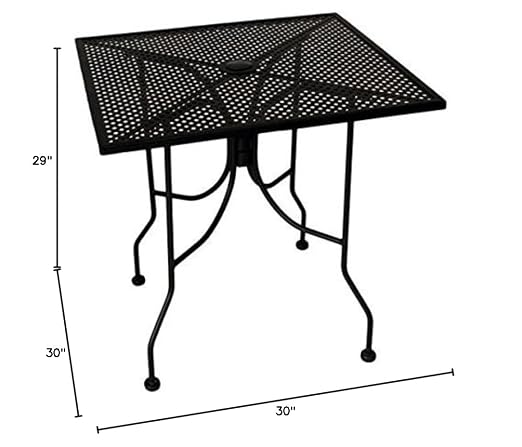 American Tables & Seating ALM3030 Outdoor Table, Square Mesh Top with Umbrella Hole, Powder Coat, 30" x 30" x 29", Black