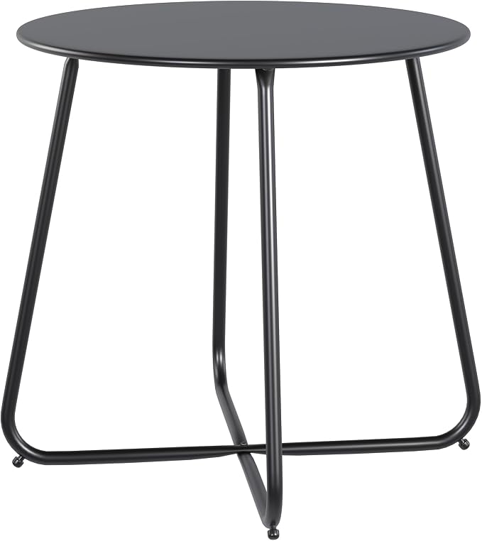 LAUSAINT HOME 18" Outdoor Side Table, 1 Pack Small Round Patio Table with Adjustable Footpads, Powder Coated Steel Coffee Table for Patio, Balcony, Porch and Garden, Black