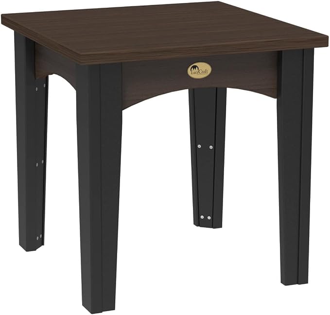 LuxCraft Island End Table – HDPE Poly Lumber Outdoor Side Table, Weatherproof Patio Accent Table, Low-Maintenance Porch Furniture (Brazilian Walnut & Black)