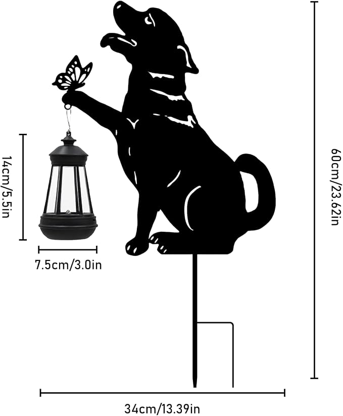 twinbling Solar Black Dog Lights Patio Decorations Outdoor | Garden Decor Stake with Butterfly Decorative Metal Ornament for Yard Pathway Lawn Patio Unique Gift Ideas for Christmas