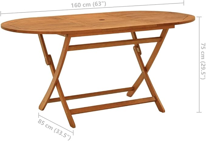 Folding Outdoor Patio Dining Table with Umbrella Hole, Folding Multifunctional Portable Garden Backyard Wooden Folding Foldable Dining Table Home Furniture 63"x33.5"x29.5" -AA