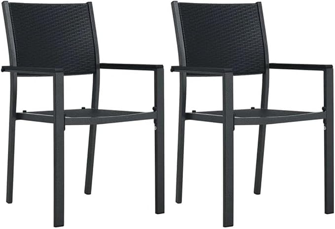 Afuera Living 3-Piece Powder-Coated Steel Garden Dining Set, Black Finish, Square Table with 2 Chairs, Rattan Texture, Lightweight and Portable, Comfortable Outdoor Patio Furniture for Terrace or