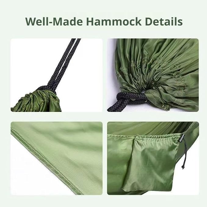 Camping Hammock Lightweight Portable Double Swing with 2 Tree Straps, Heavy Duty Parachute Nylon Bed for Backpacking Hiking Beach, Outdoor Essentials for Backyard Patio Camping Gear (Black)
