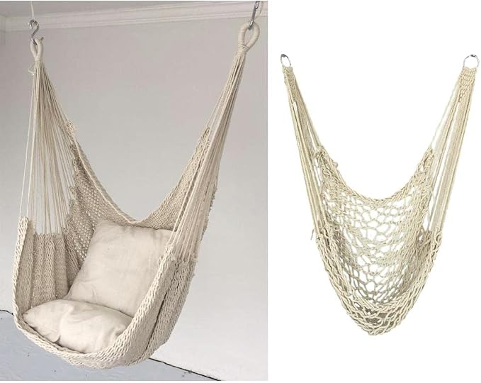 Portable Hammock Camping Rope Chair Home 80x110cm, White, 80x110cm