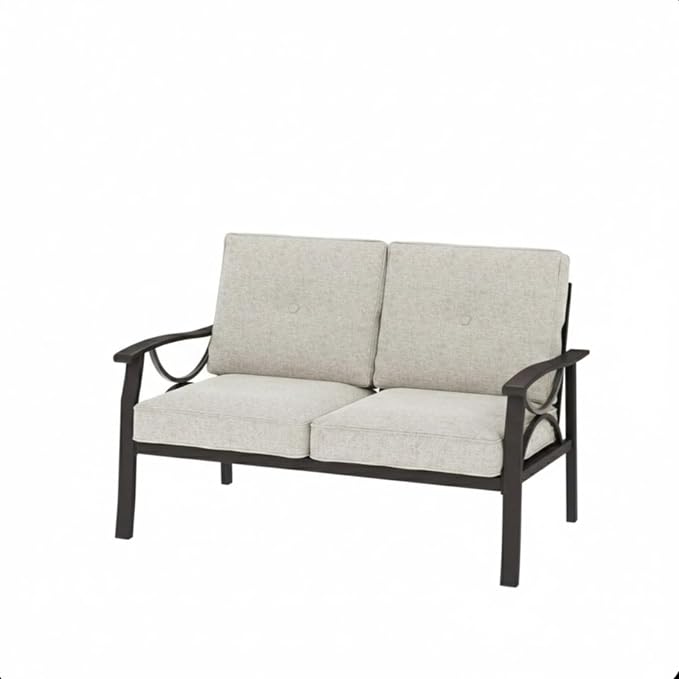 Hassyee 2 Pieces All-Weather Metal Outdoor Conversation Set with Coffee Table and Removable Cushions for Balcony, Patio Furniture Set with Modern Curved Design for Backyard, Lawn (Loveseat)
