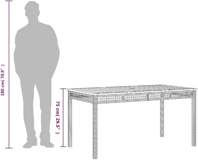 Dining Table Black PE Rattan Patio Table Outdoor Table for Garden Backyard Patio 55.1 x 31.5 x 29.5 in