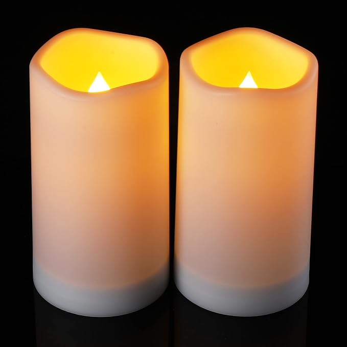 YOROXRG Solar flameless Candles Outdoor Waterproof,Dusk to Dawn Outdoor Lighting, Flickering fameless Reusable LED Light Candles for Lantern Garden Camping and Home Decor, 3D Wick (3"X6") Set of 2