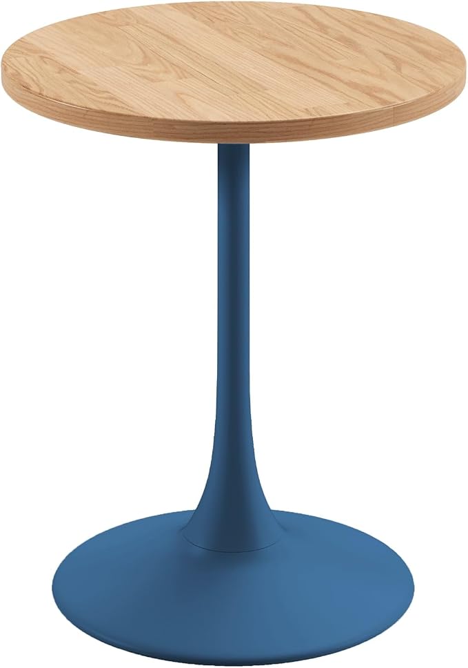 Jamesdar, Elise, Round Heavy Duty Commercial Bistro Table for Indoor Outdoor Restaurant & Café Dining, Solid Oak Top, Steel Base, 300 lb Capacity, 24" D x 30" H, Berry Blue