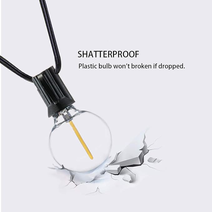 100FT G40 Globe String Lights, 2700K LED Outdoor Patio Lights String with 50 Dimmable Shatterproof Bulbs, Waterproof Connectable Hanging Lights for Backyard Porch Balcony Party, E12 Socket Base