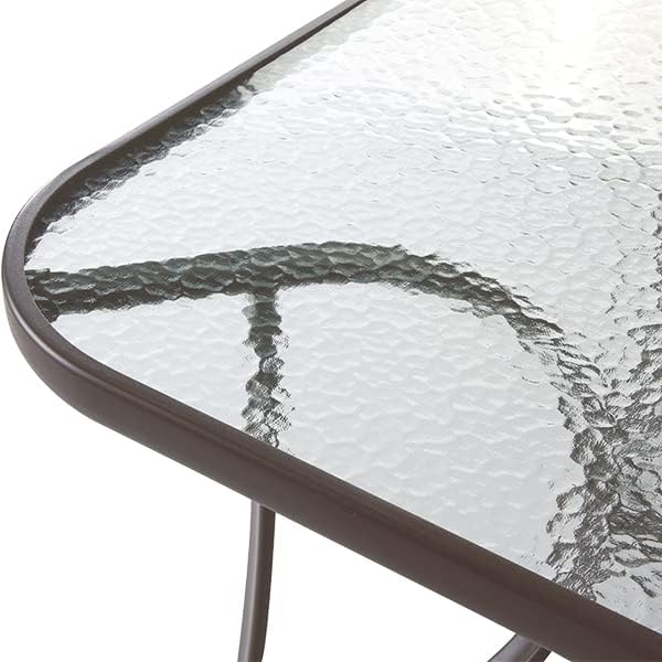 soges 47in Outdoor Patio Bistro Coffee Tea Table, Rectangular Tempered Glass Steel Frame Dining Table with Umbrella Hole,All Weather Outside Desk for Garden Balcony Backyard, Brown 30LHYW-OT02BR120