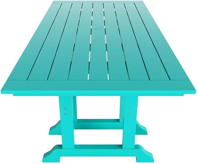 Costaelm Rectangle Outdoor Dining Tables, 71'' Patio Table with Umbrella Hole for 6 Person, Balcony Outdoor Buffet Table, Porch Tables for Outside Lawn Porch Bistro Furniture, Turquoise