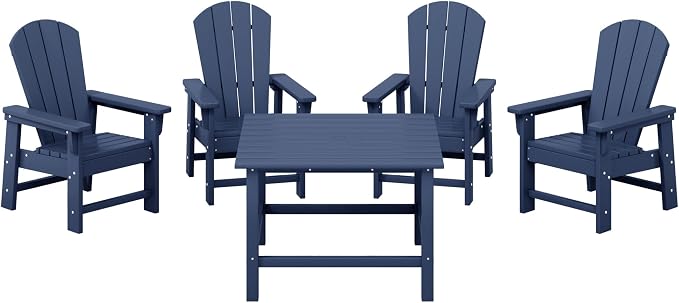 Costaelm Paradise Kids 5-Piece HDPE Outdoor Square Patio Dining Table and Chairs Set, Navy Blue
