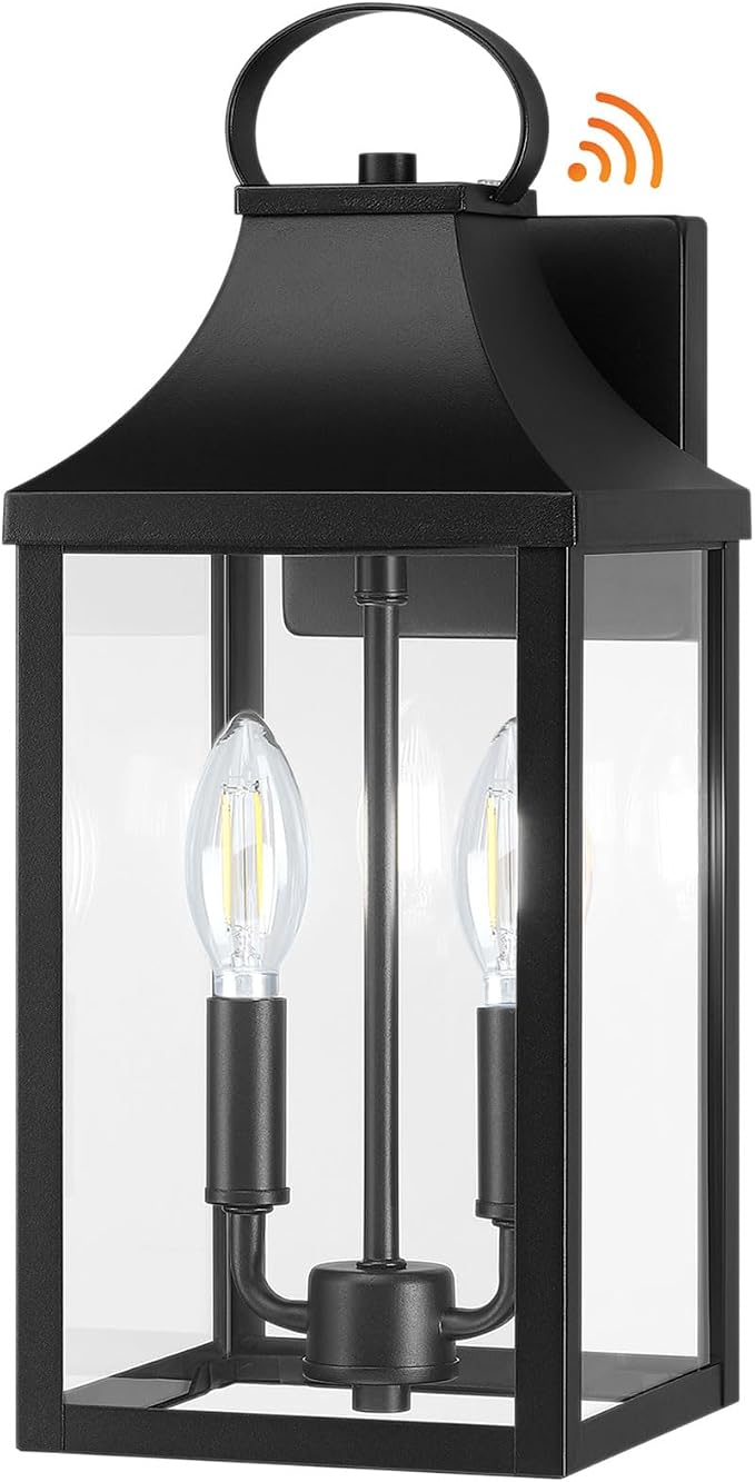 15" Dusk to Dawn Black Outdoor Wall Lantern with E12 Socket, 1 Pack | Outside Modern Wall Sconce Light Fixture, Porch Light Wall Mount, Waterproof Exterior Lamp Lighting for Patio Garage