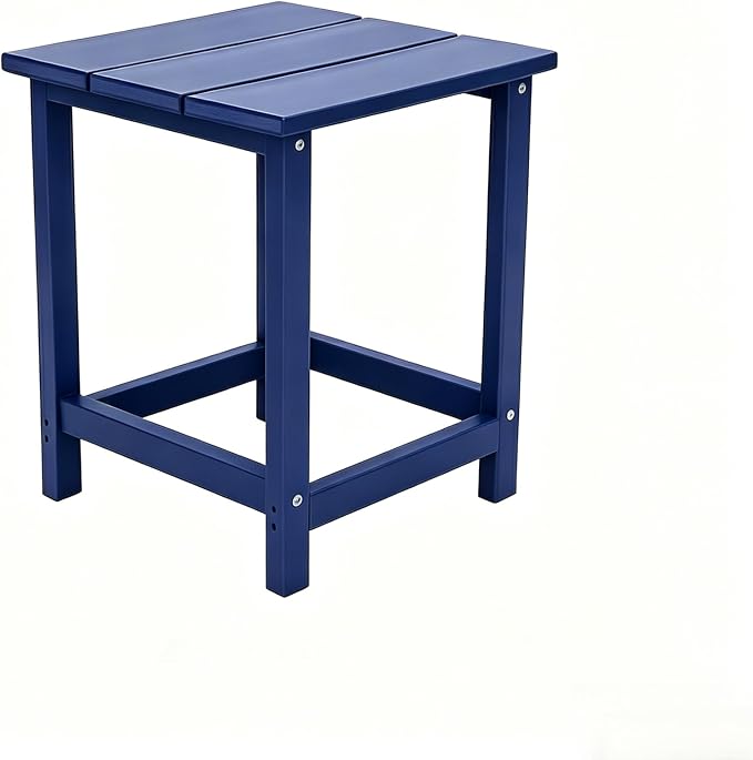 AMILY HDPE Outdoor Square Side Table, All Weather Patio End Table for Adirondack Chair, Heavy Duty Garden Poolside Balcony Table, Easy Assembly (Blue)
