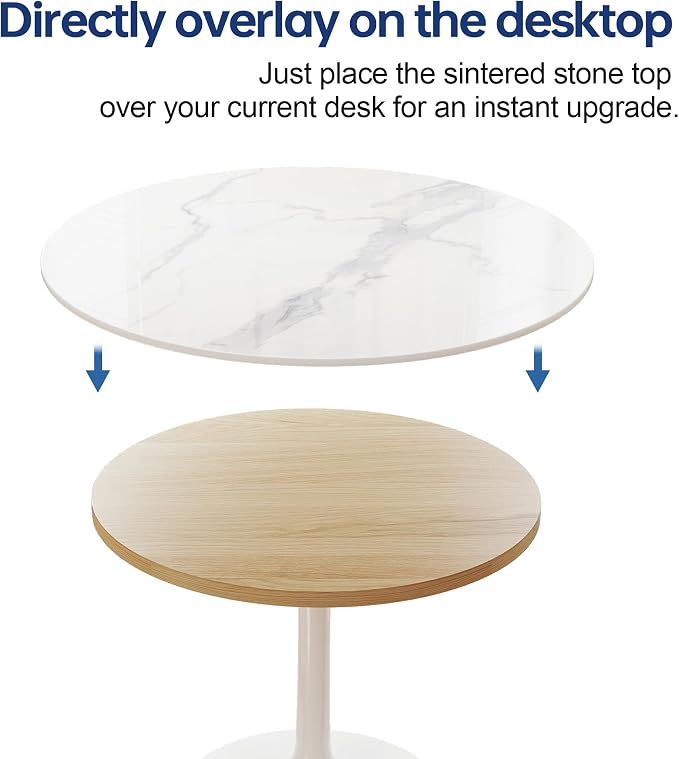 ZL ZELing Round Sintered Stone Table Top 23.6",Replacement Table Top for Indoor & Outdoor - Heat/Scratch Resistant Waterproof Ceramic DIY Desktop,Patio/Balcony/Bistro/Café & Dining Room (White)