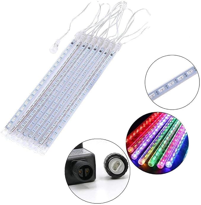Weepong Meteor Shower Lights UL Certified 192LEDs 8 Tubes Falling Rain Drop Christmas Icicle Cascading Lights for Xmas Tree Halloween Decorations Wedding Party Holiday Garden Decor, Multicolor