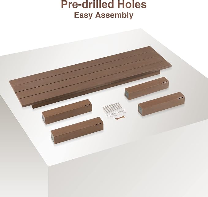 59" Outdoor Backless Bench, 3-Person Poly Lumber Patio Bench, Anti-Rot Anti-Fade Weatherproof HIPS Bench, Low Maintenance, for Garden, Porch, Park & Backyard, Indoor & Outdoor Use,Brown