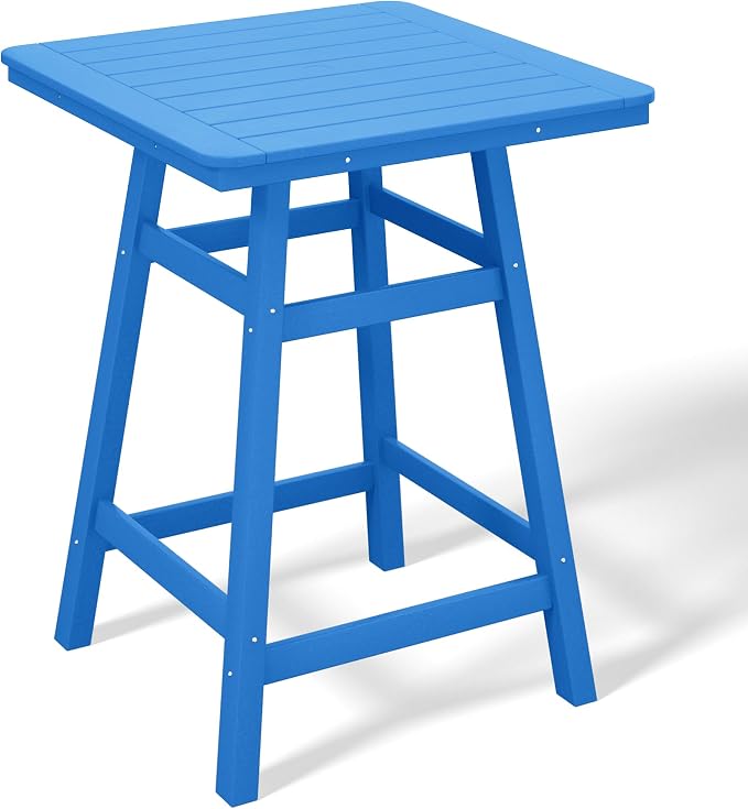 Costaelm Outdoor Bar Table, 37" Counter Height Square Patio Cocktail Bar Table with Umbrella Hole, Patio Bistro Dining Pub Table for Front Porch Deck Backyard Garden, Pacific Blue