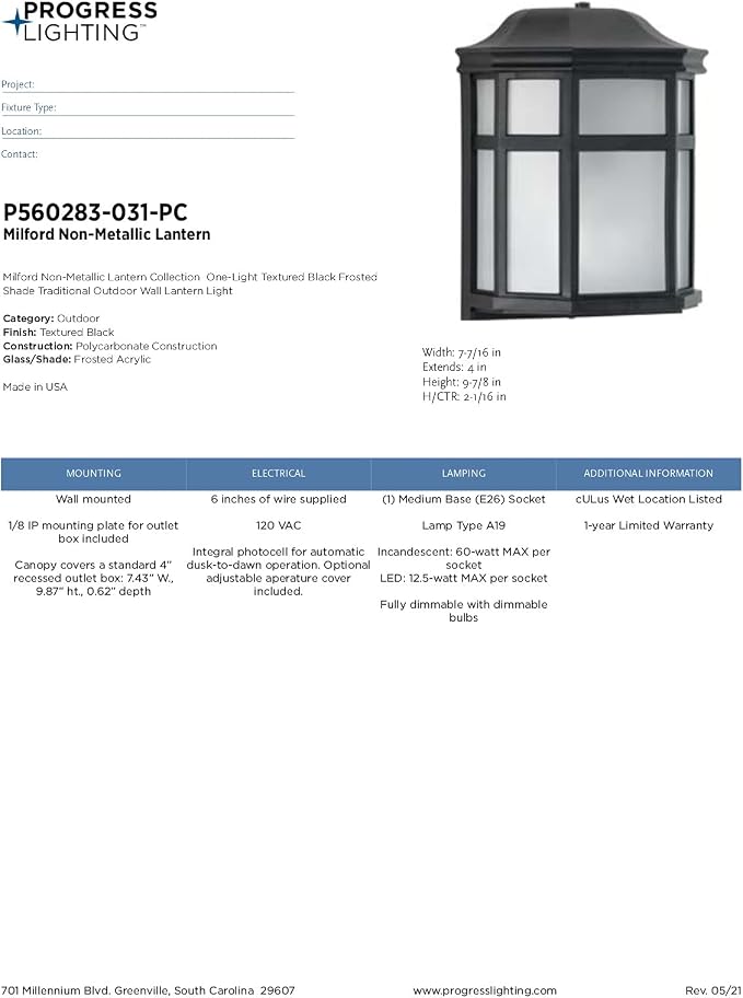 Progress Lighting Milford Non-Metallic Lantern Collection 1-Light Frosted Shade Traditional Outdoor Wall Lantern Light Textured Black