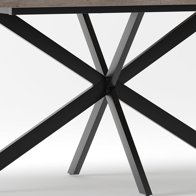 55.11" -70.86" Extendable Dining Room Table, Retro Folding Dining Tables for 4-6 People with Antique Wood Top/Black Fine Sand Cross Iron Foot Base/Storage Box, Grey