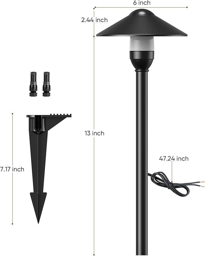 Low Voltage Landscape Lighting 1-Pack, Aluminum 12V Pathway Lights with G4 Bulbs, Waterproof Stylish Matte Black Color Round Shade Path Lights with Connectors for Walkway Yard Garden