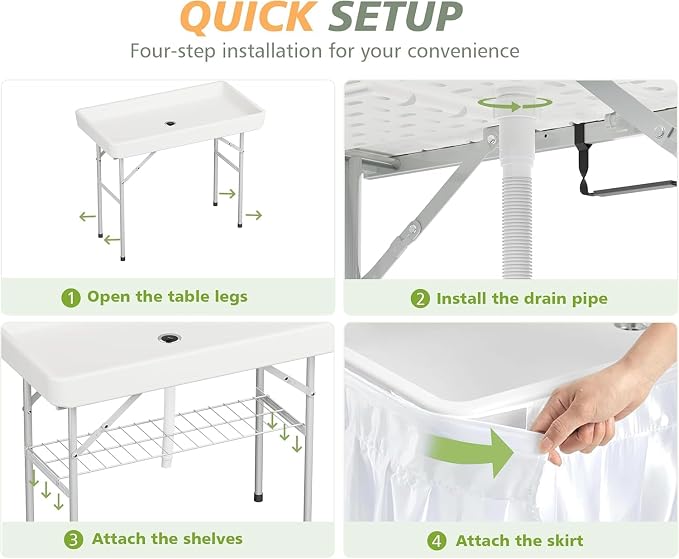 LHBcraft 4 Foot Ice Cooler Table with Matching Skirt & Drain Hose, with Iron Stand, Portable Patio Outdoor Chilling Table Portable Bar for Events for Party, Picnic, BBQ, Camping, White
