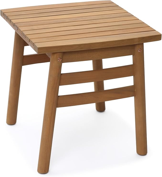 LuxenHome 18.5" Square Outdoor Side Tables for Patio, Acacia Wood Outdoor End Table with Slatted Top, Wooden Patio Table for Balcony, Patio, Porch