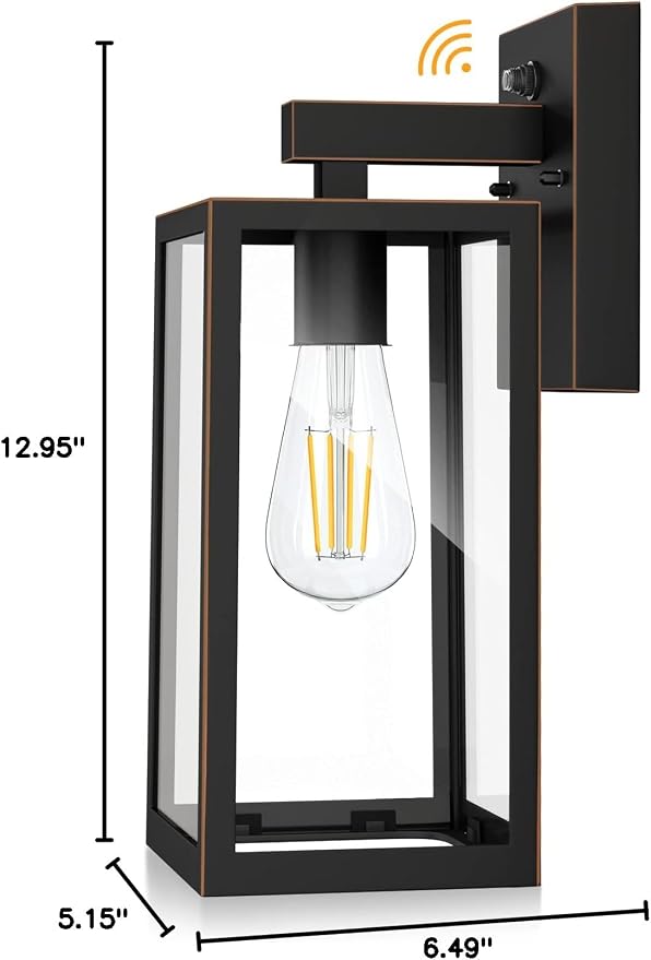 SHINE HAI Dusk to Dawn Outdoor Wall Lantern, Exterior Sensor Light Fixture with E26 Base Socket, Waterproof Wall Mount Sconce with Clear Glass Shade for Garage, Doorway (Oil-Rubbed Bronze)