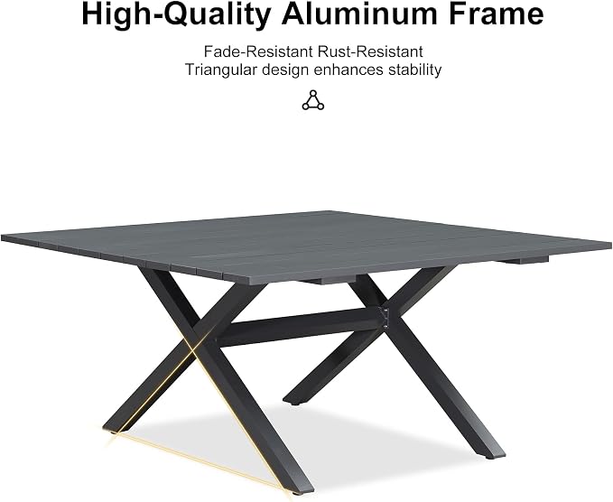 PURPLE LEAF 5 Pieces Oversized Square Outdoor Dining Set with Patio Aluminium Dining Table and Wicker Chairs Modern Furniture Cushions Sets for Backyard Indoor Decor Kitchen Gray