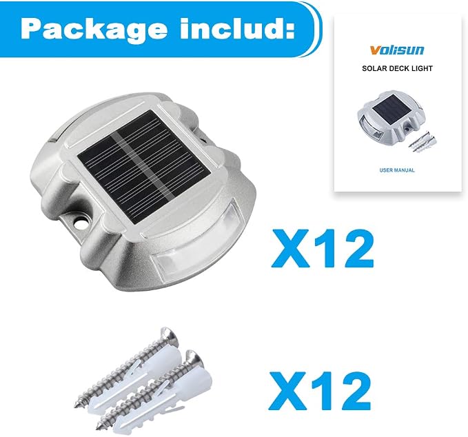 VOLISUN Solar Deck Driveway Dock Lights,Solar Pathway Lights,White 8 Pack | Solar Powered LED, IP68 Waterproof Led Outdoor Warning Step Marine Lights for Sidewalk Garden Yard