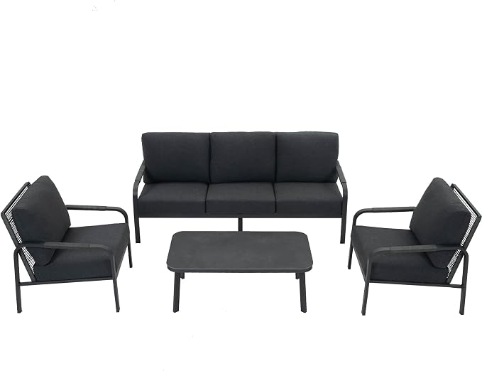 4-Piece Aluminum Outdoor Sofa Set with Coffee Table – 3-Seat Sofa and Rattan-Style Backrests, Perfect for Patio, Balcony, Garden (Grey)