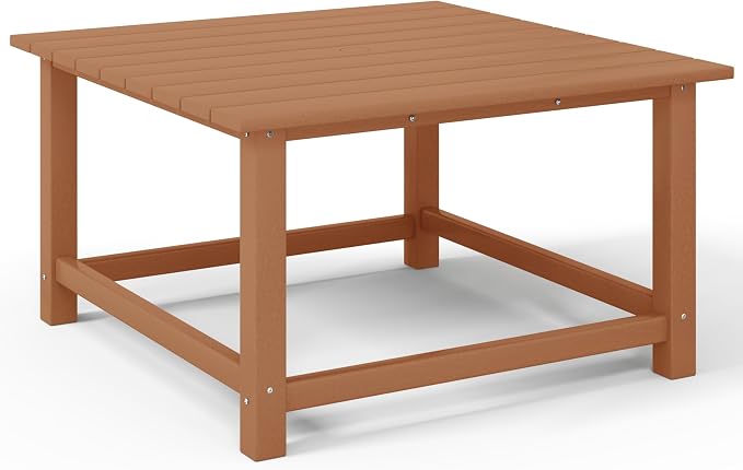 Costaelm Patio Conversation Table, Tatio Accent HDPE Outdoor Weather Resistant, Square Outdoor Porch Balcony Patio Drink Table for Outside, Pool, Backyard, Teak