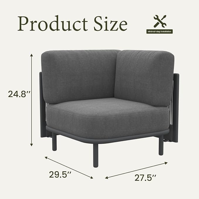 LayinSun 2 Pieces Patio Furniture Set, Modern Outdoor Modular Sectional Conversation Set L-Shaped Sofa with 7-inch Cushion for Garden Backyard Deck