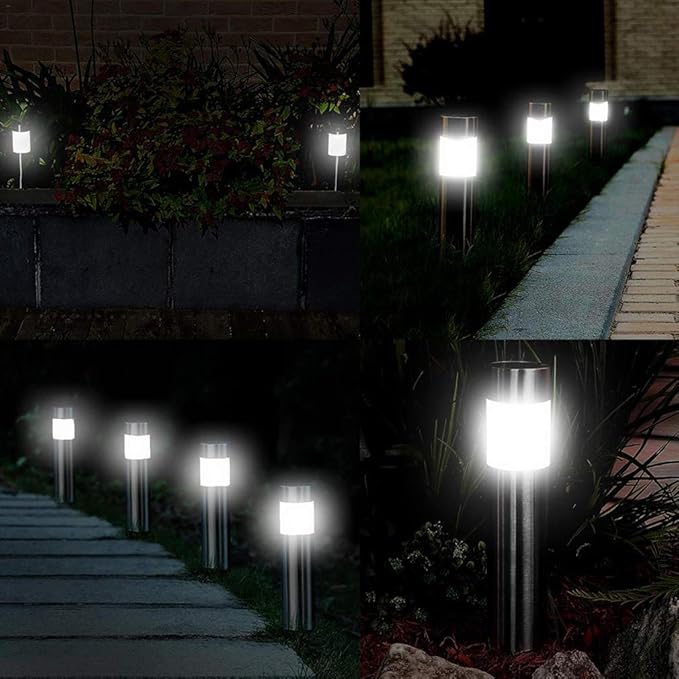 SUNWIND Solar Bollard Lights Outdoor - 6 Pack Stainless Steel Warm White LED Landscape Lights Waterproof Decorative Lighting for Backyard Lawn Patio