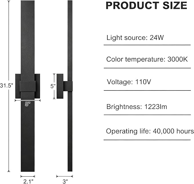 LamQee Aluminum 32 in Long Outdoor Wall Light Fixture, 3000K Integrated LED | Waterproof IP65, Modern Exterior Lights, Linear Outdoor Sconce, Wall Mount Outside Lighting, for House Porch Patio Garage