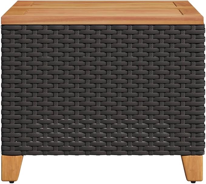 vidaXL Patio Coffee Table - Square, Poly Rattan, Acacia Wood, Black & Brown, Outdoor Furniture for Garden, Backyard, Patio, 17.7"x17.7"x14.6"